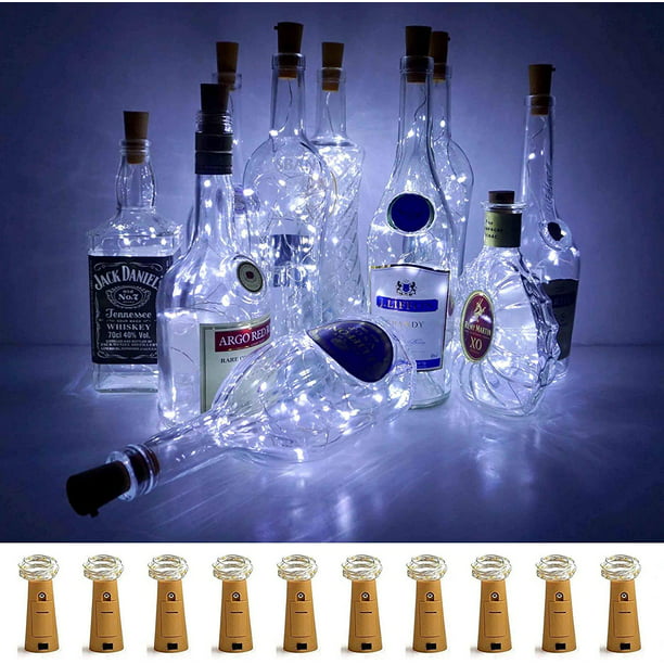 Christmas WSgift Wine Bottle Lights with Cork,10 Pack Battery Operated 15 LED Cork Shape Silver Copper Wire Fairy Mini String Lights for DIY Party Halloween,Wedding 4 Colors Steady Decor 